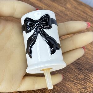 Nora Fleming Mini Black and White Bow Toothpick Holder Retire RARE HTF
